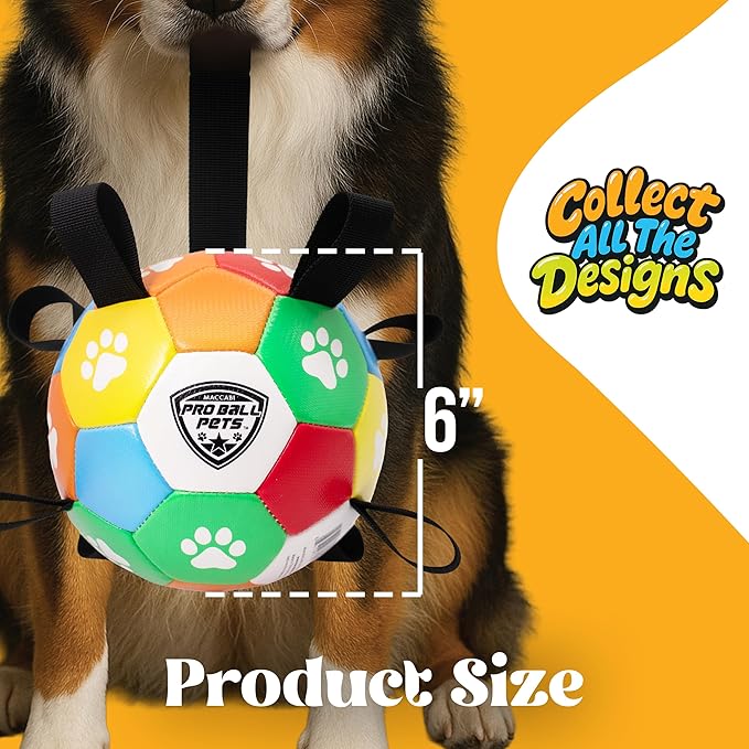 ProBall Pets Interactive Dog Soccer Ball with Grab Tabs - Floats on Water, Fetch & Training Toy for Small Medium Dogs, Herding Breeds - Waterproof Non-Toxic - 6" Multicolor