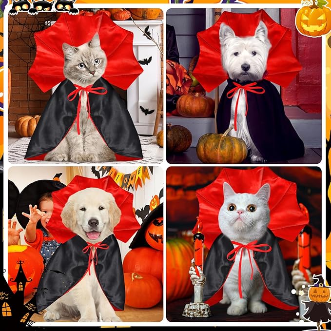 Cat Vampire Cloak-Pet Halloween Costumes, Dogs Cats Cape, Pet Cosplay Vampire Cloak & Accessories Costume Outfit for Halloween Party(Red,S)