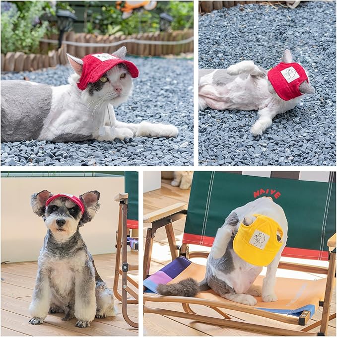 Pet Dog Baseball Cap, Cat Hat, Cat Dog Sun Cap with Ear Holes, Adjustable Puppy Outdoor Sun Hat (Red, X-Large)