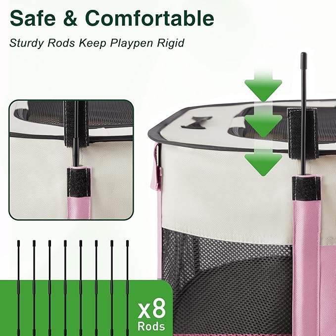 Love's cabin Pet Puppy Dog Playpen, Small Dog Tent Crates Cage Indoor/Outdoor, Portable Exercise Playpen for Cat, Foldable Pop Up Dog Kennel Playpen with Carring Case (S, Light Pink)