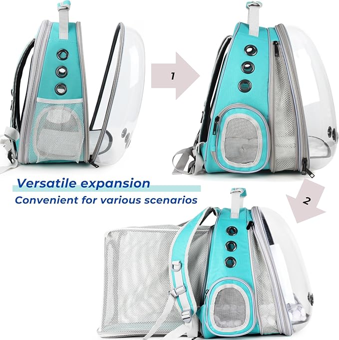 Lollimeow Cat Carrier Backpack, Bubble Dual Expandable Backpack Carrier, Pets and Small Dogs,Airline-Approved, Designed for Travel, Hiking, Walking & Outdoor Use (Dual Expandable-Green)