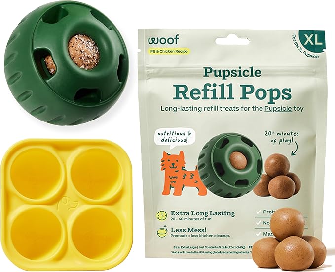 WOOF Starter Pack - Interactive Dog Toys for Boredom - Dog Treat Molds Silicone - Chicken-Flavored Healthy Treats for Dogs - Pupsicle Doggy Enrichment Toy - for XL Pups - 75+ lbs