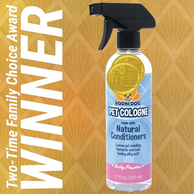 Bodhi Dog Premium Dog Cologne - Deodorizing Dog Perfume & Conditioner for Dogs & Cats - Natural Long Lasting Spray - Keeps Pets Fresh All Day - Gentle, Safe Formula, Made in USA - Baby Powder 17 Fl Oz