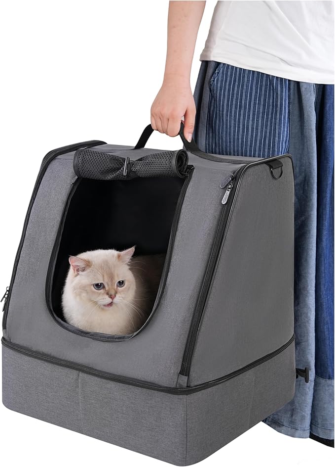 apollo walker Portable Cat Travel Litter Box with Zipped Waterproof Bag,No Collapse with Hard Base Insert at Bottom, No Leakage, No Smell, Easy to Carry, Easy to Use in Hotels