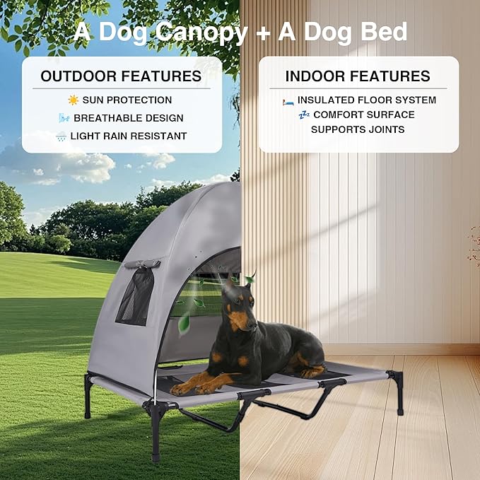Elevated Outdoor Dog Bed with Canopy – Cooling Camping Tent, Removable Shade, Off-Ground Cot, Large