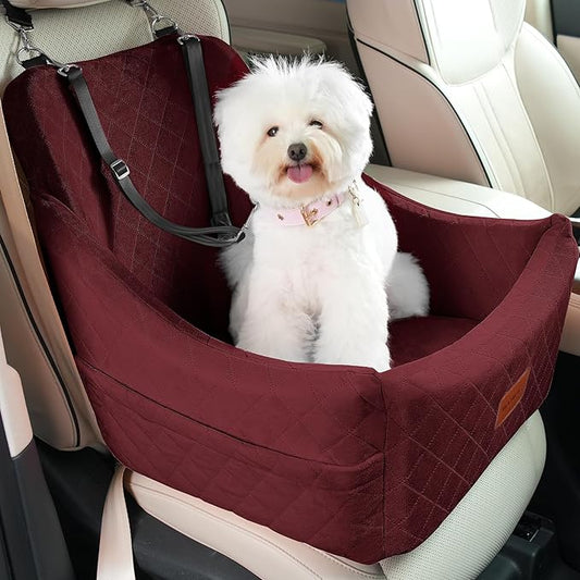 Dog Car Seat for Medium Sized Dogs Up to 40lbs,Comfy Pet Travel Car Bed with Seat Belt Channle,Fully Detachable and Washable,Adjustable Straps,2 Side Pockets,Easy to Install (Red)