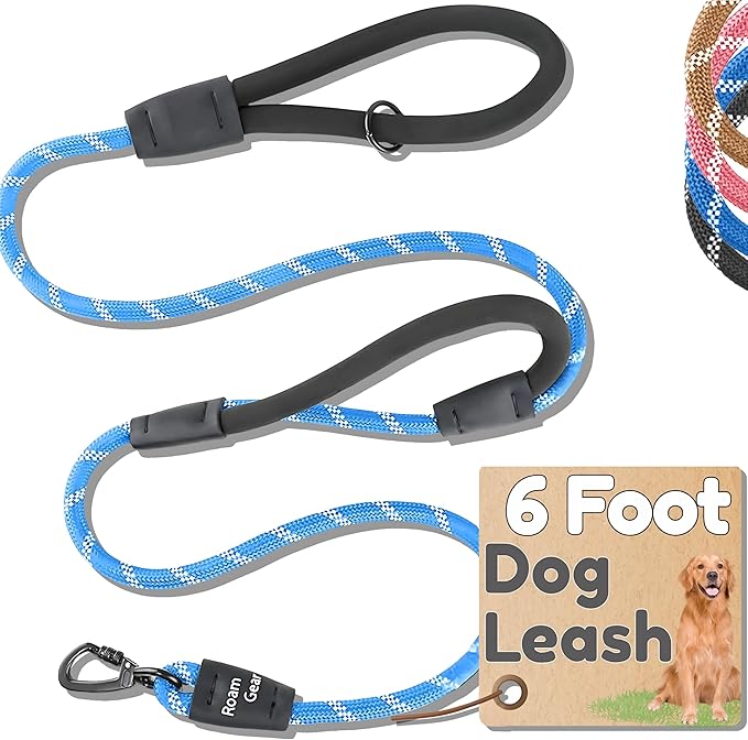 Premium 6 Ft Dog Leash - Two Extra Padded Handles, Heavy Duty Leashes for Medium Dogs to Large Breeds, Reflective, Shock-Absorbing, Anti-Pull Rope Leash, Strong Pet Lead for Everyday Walks - Roam Gear