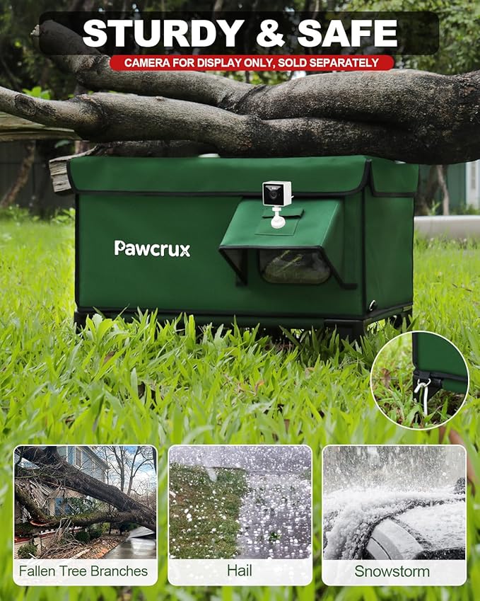 Weatherproof Heated Cat House for Outdoor in Winter, Heated Cat Bed Kitty Shelter with Cat Heating Pad, Insulated & Safe Escape Door, Warm House for Outside Stray Cat(Green, 12.6"x16.5"x16.9")