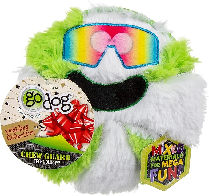 goDog Holiday Collection Mixed Materials TPE-Plush Cool Mint Squeaky Dog Toy, Chew Guard Technology - Green/White, One Size