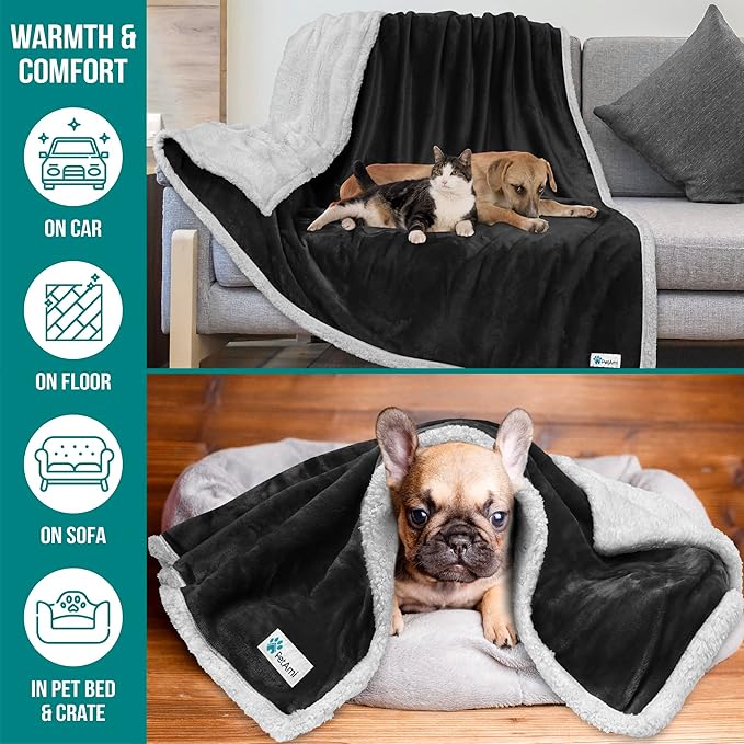 PetAmi Dog Blanket for Medium Large Dogs, Pet Bed Blanket Cat Puppy Kitten, Fleece Furniture Couch Cover Protector Sofa Car, Soft Sherpa Dog Throw Plush Reversible Washable, 40x60 Black
