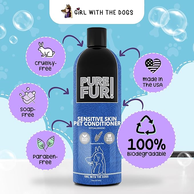 Pure Fur! by Girl With The Dogs - Made in USA - Sensitive Skin Pet Conditioner, 16 oz