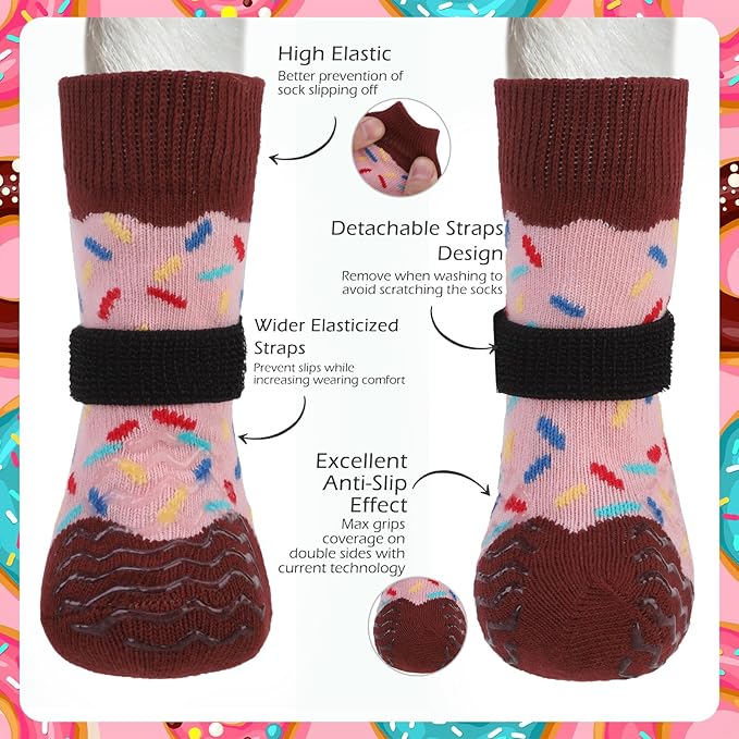 EXPAWLORER 4 Pcs Anti Slip Dog Socks, Dog Shoes for Hot Pavement, Dog Booties for Hardwood Floor, Prevent Licking Paws, Boots & Paw Protectors for Small Medium Large Senior Dogs