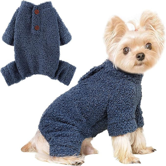 Dog Sweaters for Small Dogs Winter Dog Pajamas Sized Dogs Boy Girl Fleece Pet Clothes Puppy Outfit 4 Legs Jumpsuits for Chihuahua Yorkie Cat Apparel (Blue, XX-Small)