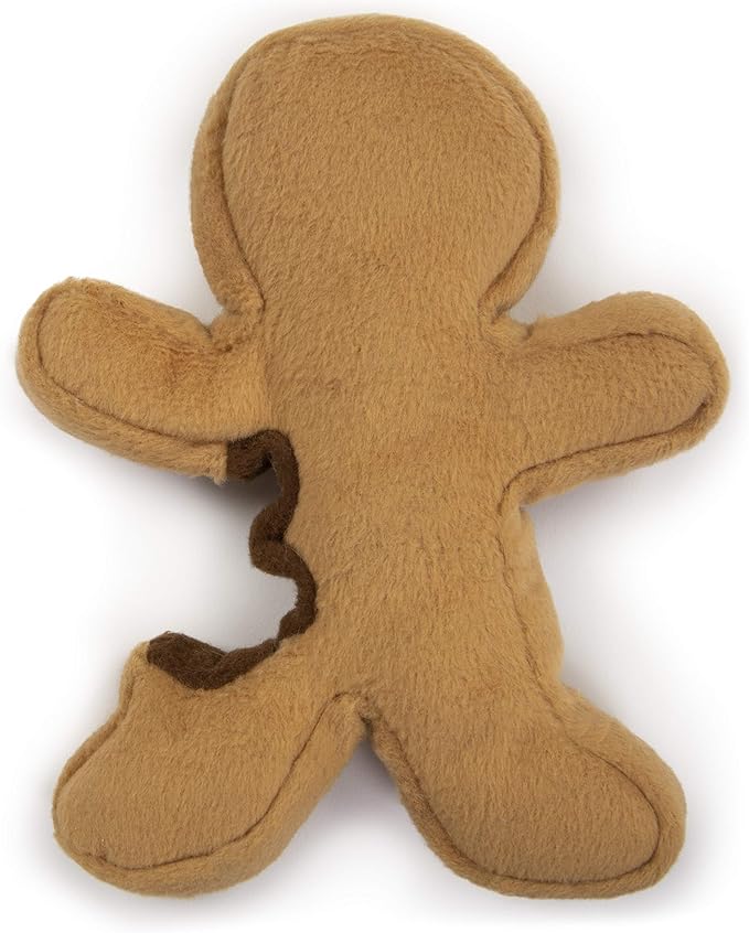 goDog Christmas Gingerbread Man Squeaky Plush Dog Toy, Chew Guard Technology - Brown, Small (Pack of 2)