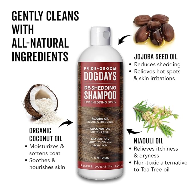 Pride and Groom DogDays De-Shedding The Scrub Kit - Natural Dog Shampoo with Silicone Scrubber Gloves for Detangling, Shedding Control, Coat Massage, Clean Ingredients, and Gentle Pet Grooming Care
