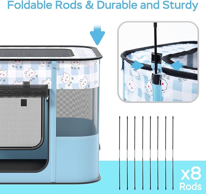 Dog and CAT pop Play Pen,Pets Houses for Dogs and Cats,Indoor&Outdoor Exercise Pen Dog Tent Puppy Playground Large (M, Bule)