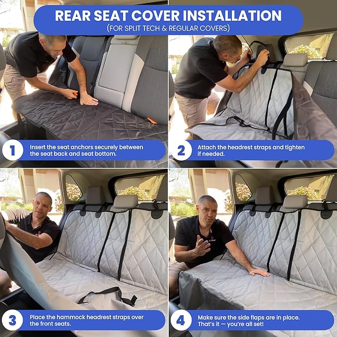 4Knines Dog Backseat Cover with Hammock for Cars, SUVs, and Trucks – Waterproof Layers, Nonslip Seat Protector, Durable Nylon Clips, K9 Shield with Heavy Duty Thread, (Extra Large, Tan)