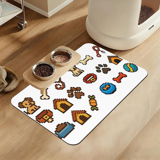 Dog Fun Pet Feeding Mat–Quick Dry Absorbent Dog Cat Food Mat, Non Slip Waterproof Bowl Placemat for Messy Eaters, Pet Accessories for Floors 12"x20"