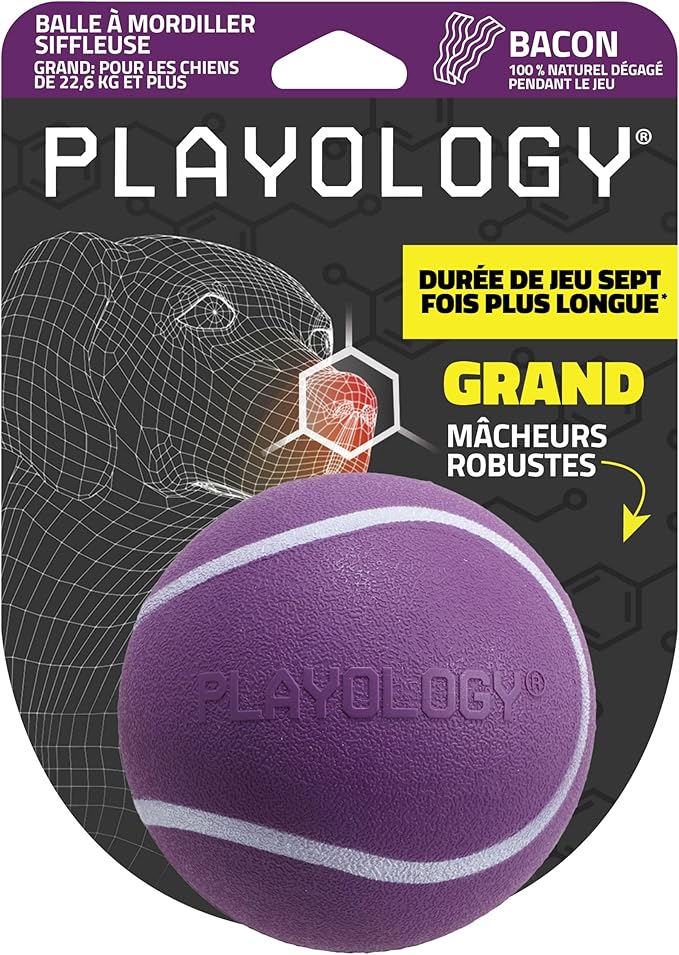 Playology Dog Toys | Squeaky Chew Ball - Bouncy Durable Floating Fetch Ball for Dogs | Jumbo Bacon Scented Toy - Easy to Clean and Made from Non Toxic Materials