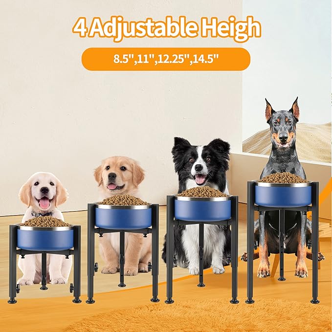 Single Dog Bowl Stand,Tall Dog Food Stand Adjustable Wide 7-11" Heights 14.5",Metal Elevated PET Bowl Holder Raised Water Feeder for Medium,Large Dog(Bowl Not Included)