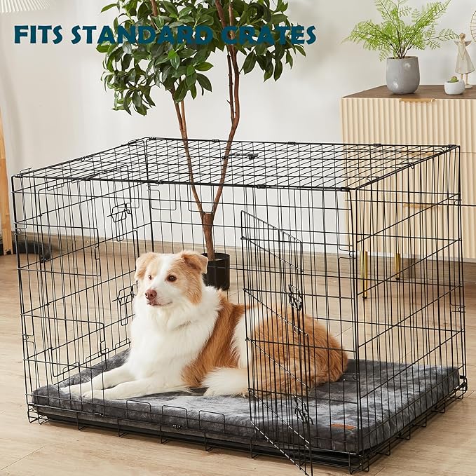 Dog Crate Pad - Dog Bed Large Sized Dogs with Removable Washable Cover and Waterproof Lining - XL Memory Foam Pet Bed for Crate - Reversible Kennel Mat (Cool & Warm), 42-inch, Grey
