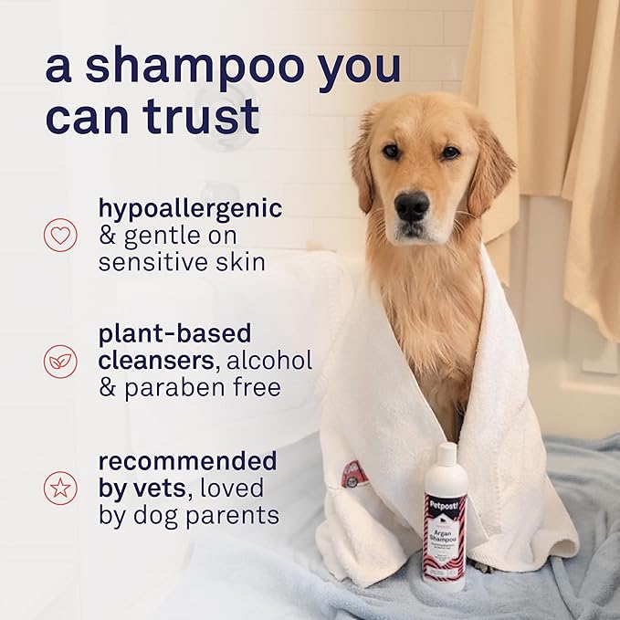 Petpost | Argan Shampoo for Dogs. Dog Shampoo with Argan Oil & Aloe. Moisturizes Dry Skin, Softens Coat, Restores Shine. 16 oz