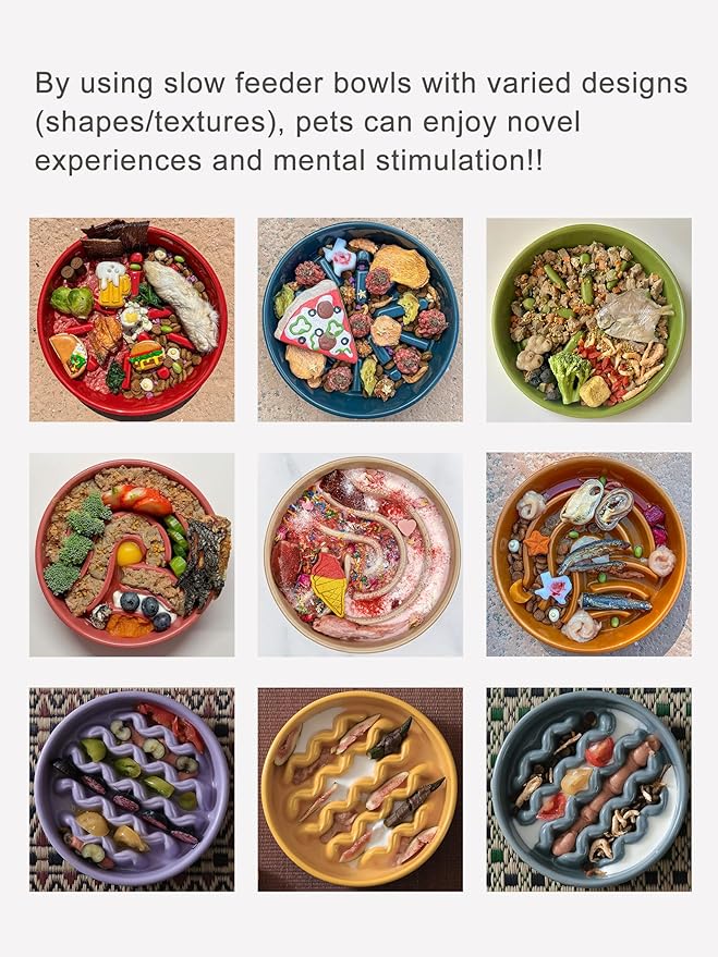 Ceramic Maze Dog Slow Feeder with Non-Slip Silicone Rim – Heavy-Duty Stoneware Bowl with Puzzle Pattern for Bloating & Obesity Prevention (Apricot-M)