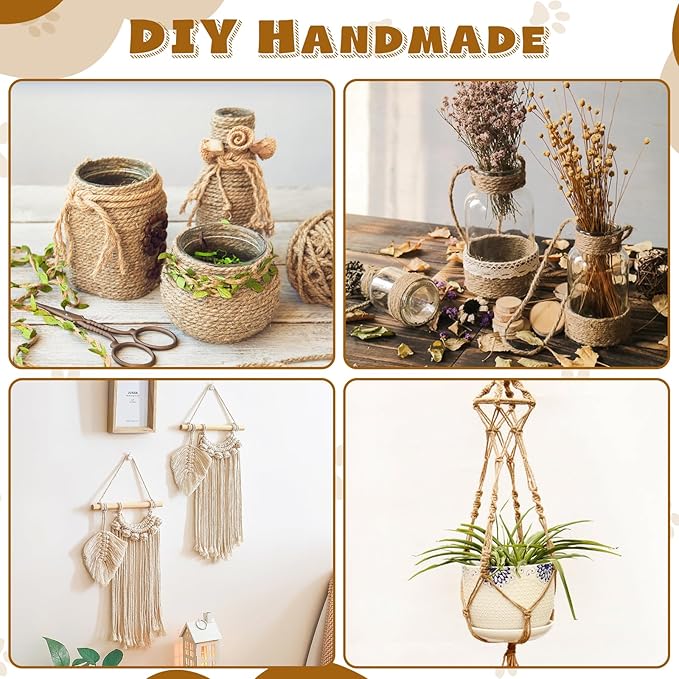 262 ft/80 m Sisal Rope for Cat Scratcher, 1/4 inch/ 6 mm Thick Twine for Cat Scratching Post Cat Tree Replacements DIY Craft Projects, Jute Hemp Rope with 4 Random Colors Cat Toys