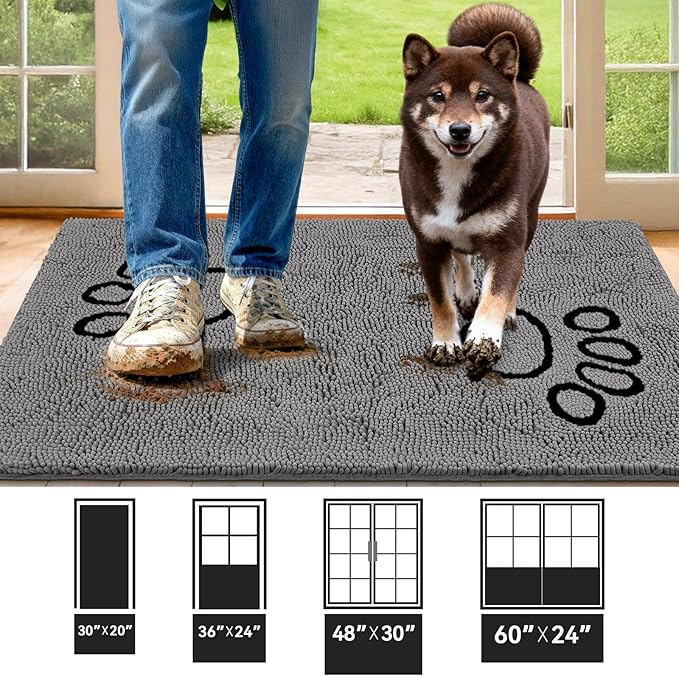 Super Absorbent Dog Door Mat, 48"*30“ Anti Slip Mat for Muddy Paws, Pet Rugs for Dirty Paws Washable That Absorbs Moisture and Dirt, for Dog Cage and Pet Resting Carpet