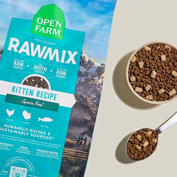 Open Farm, RawMix Dry Cat Food, Protein Packed Kibble Coated in Bone Broth with Freeze Dried Raw Chunks, Formulated for Kittens, Chicken with Turkey & Wild-Caught Salmon Recipe for Kittens, 8lb Bag