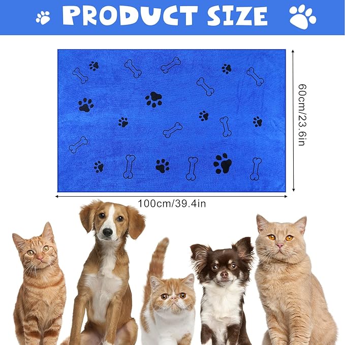 Chumia 4 Pcs Dog Towels for Drying Dog Puppy Bulk Microfiber Absorbent Paw Towel Pet Bathing Supplies Quick Drying for Medium Cats Pets Shower(24 x 40 Inch,Dark Blue)