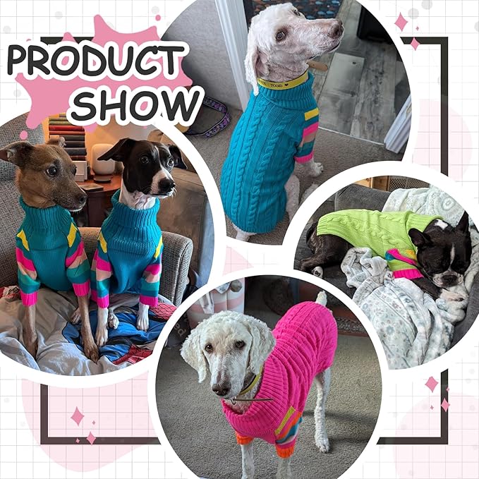 Dog Cold Sweater, Dog Sweaters Winter for Medium Dogs Girl Male, Turtleneck Warm Dogs Sweater Long Sleeve, Stretchy Christmas Doggie Sweaters Outdoor, Pet Knitwear Frenchie, Schnauzer(Pink M)