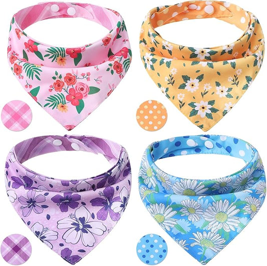 PAWCHIE Spring Dog Bandanas Small Reversible Styles Pet Triangle Scarf Bibs - Adjustable with Two Snaps - Kerchief Set Accessories for Dogs, Puppy, Cats