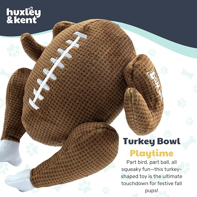 Huxley & Kent Funny Dog Toy w/Squeaker – Thanksgiving Fall Power Plush Squeaky Dog Toys for Small, Medium & Large Dogs – Soft Stuffed Animal for Indoor Play & Fetch - Turkey Bowl, Jumbo
