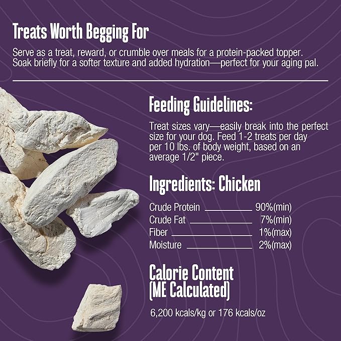 Whole Life Dog Just One Chicken Freeze Dried Dog Treats - Human Grade High Protein Food, Healthy Training Snacks, Freeze Dried Food Toppers, USA Made Natural Treats - 4 oz (Value Pack of 1)