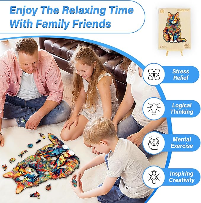 WOODBESTS Wooden Puzzles for Adults - Maine Coon, Cat Wooden Jigsaw Puzzle, Unique Animal Wood Puzzles Adult, Xmas Gifts for Puzzle Lovers(190 Pcs, M, 11.7"x9.4")