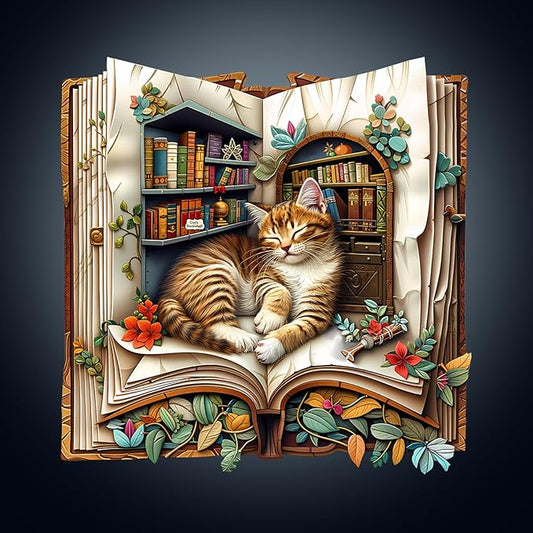 WOODBESTS Wooden Puzzles for Adults, Cat in The Book Wood Puzzles Adult(270 Pieces, L, 12.6 * 12.4in), Unique Shape Wooden Animal Jigsaw Puzzles, Birthday Gifts for Adults Family Game