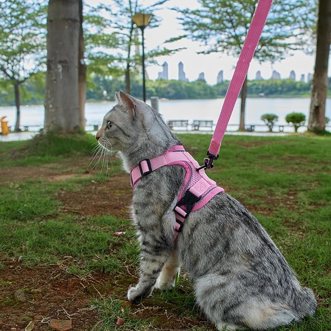 Cat Harness and Leash Set Escape Proof Tactical Large Kitten Harness Emotional Support Cat Vest, Pink, L