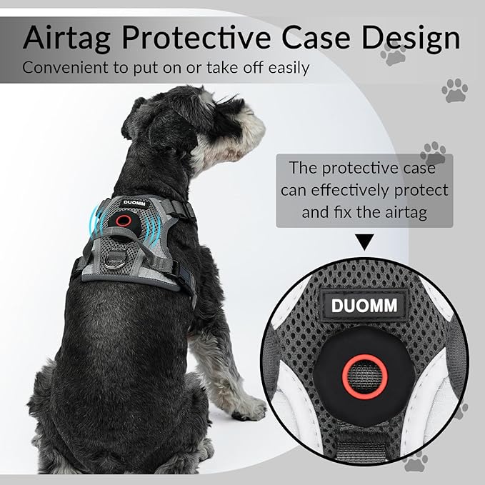 Harness and Leash Set with AirTag Holder for Large Cat Small Dog, Upgraded Escape Proof Vest with Lead for Puppy Outdoor Walking，Soft Breathable Mesh Coat with Reflective Strip (Grey, XL)