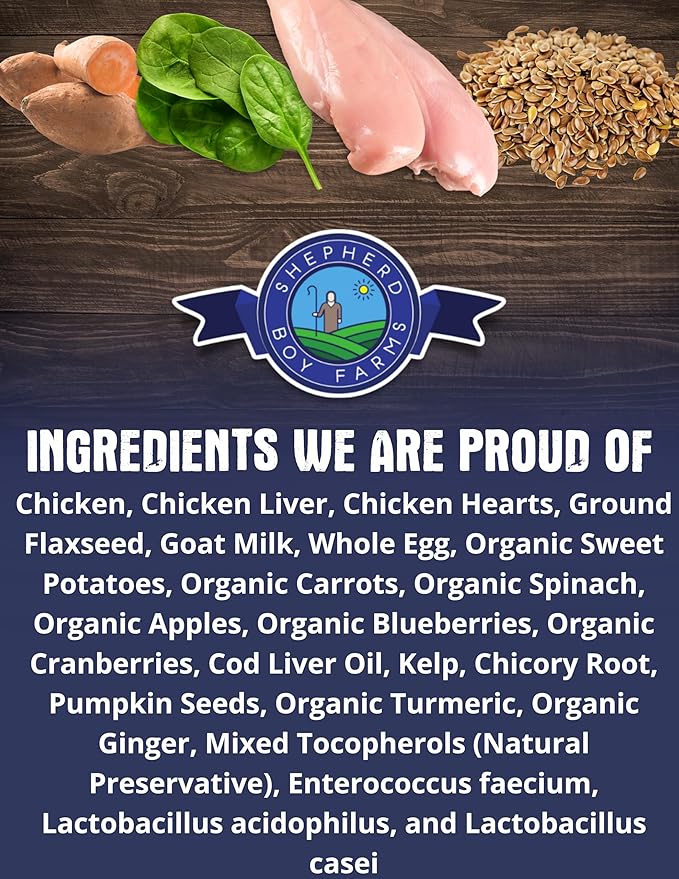 Shepherd Boy Farms Freeze Dried Raw Dog Food, Chicken Recipe, All Natural, No Synthetics, Made in USA with Goat's Milk & Organic Produce, High Protein, Complete Meal (14oz)