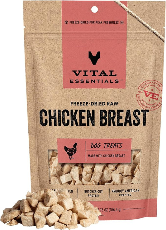 Vital Essentials Single Ingredient Chicken Breast Dog Treats, 3.75 oz | Freeze-Dried Raw | Premium Quality High Protein Training Treats | Grain Free, Gluten Free, Filler Free