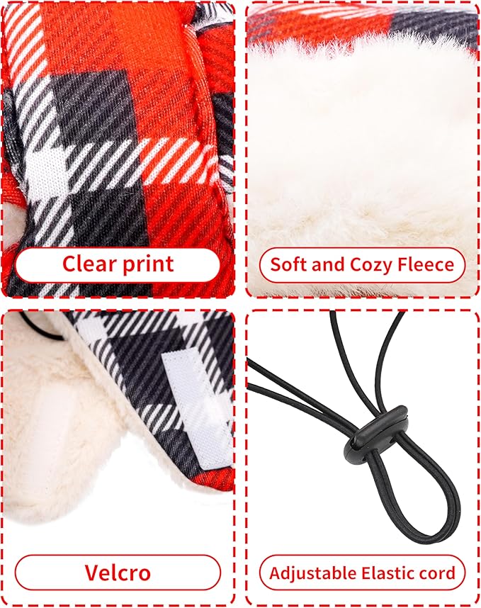 PET SHOW Dog Trapper Hat Winter Hat for Small Medium Dogs Christmas Warm Fleece Aviator Hats with Ear Flaps Adjustable Outdoor Boy Pet Pilot Costume Cap M-Red Plaid/Without Ear Holes