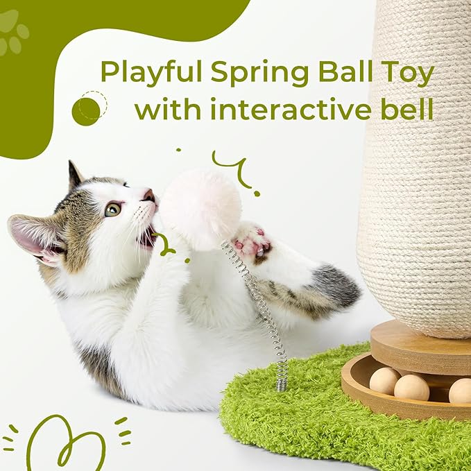 Cat Scratching Post, Mushroom Cat Scratcher with Interactive Ball Track Spring Ball Toys Cute Sisal Scratchers Post for Indoor Adults Kitten with Stable Base