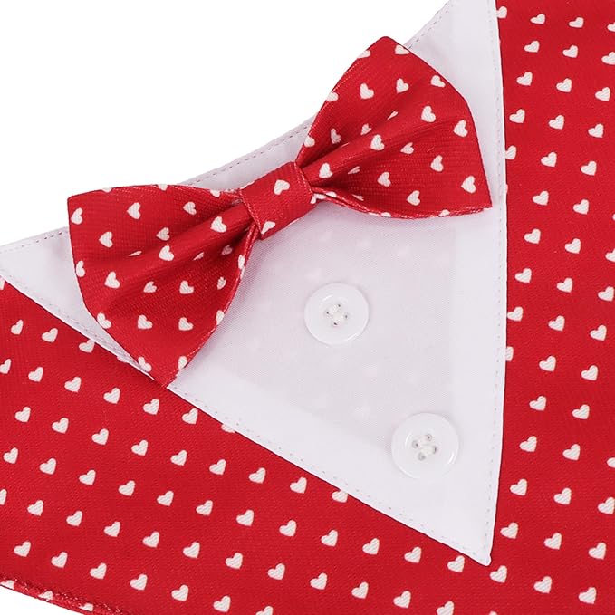 ADOGGYGO Valentine Dog Tuxedo Bandana, Red Heart Pet Tux with Bowtie Adjustable Valentine Costume for Large and Extra Large Dogs Pets (XL)