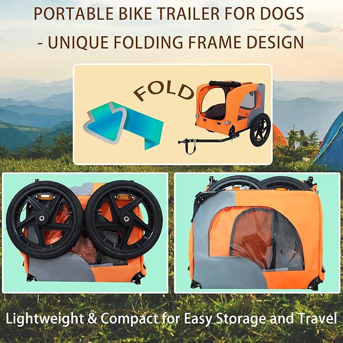 Collapsible Dog Bike Trailer for Small & Medium Pets - 16" All-Terrain Wheels, Universal Hitch, Quick Release & Non-Slip Floor - Internal Leash, Bicycle Accessories
