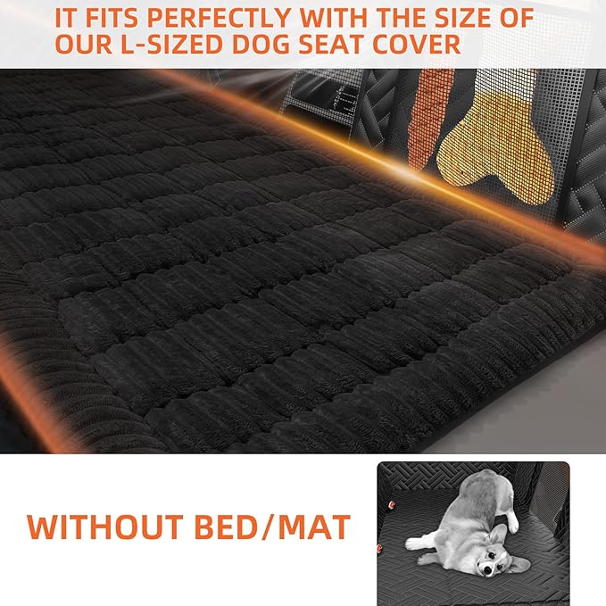 Backseat Pet Bed Mat, Deluxe Dog Seat Covers,Truck Plaid Dog Bed for Car Back Seat, Non-Slip Travel Pet Mat, Back seat Extenders for Car/SUV (for L-Black)