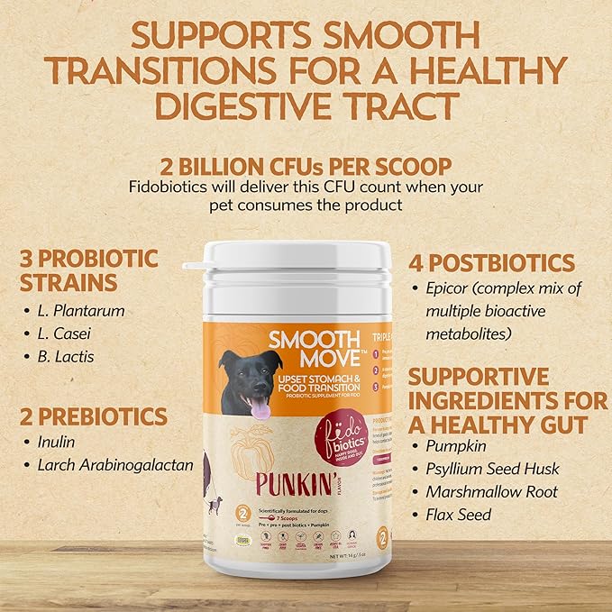 Pumpkin for Dogs with Probiotics, 7-Day Serving for Diet Changes & Upset Stomach, Smooth Move Probiotics for Dogs for Digestive Gut Health