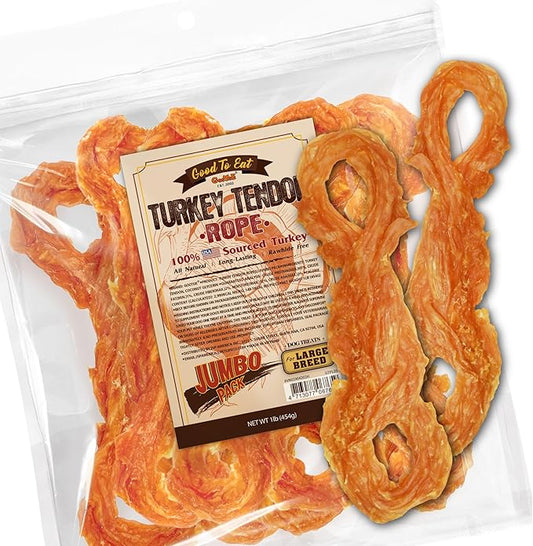 Gootoe Turkey Tendons for Dogs – All-Natural, Hypoallergenic Dog Treats, Rawhide Alternative, Long Lasting Puppy Chews, Healthy Dog Treats for Small Breeds, Rope (L), 16 oz Pack (1 lb)