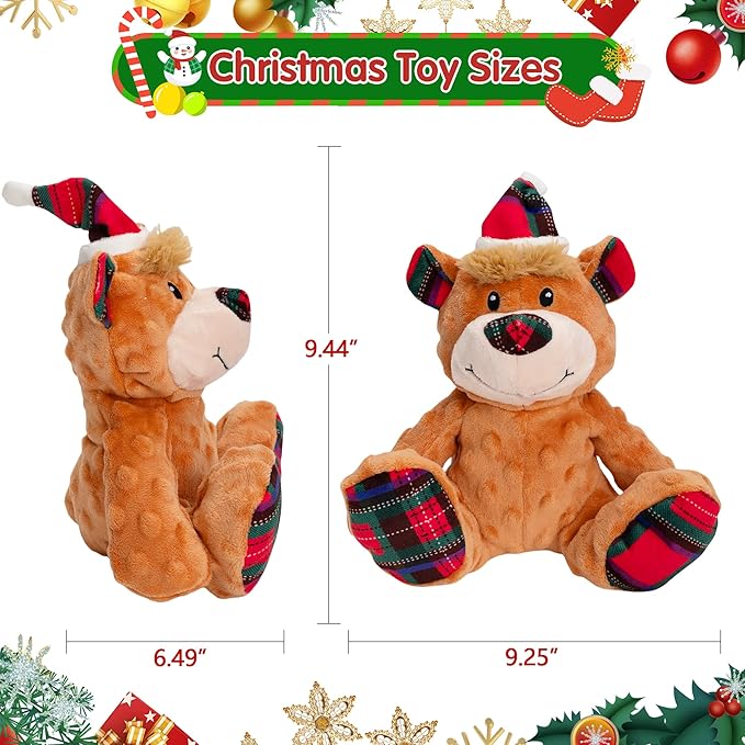 Christmas Dog Toys, Plush Squeaky Dog Toy with Crinkle Paper, Cute Christmas Puppy Toys with Cotton, Durable Interactive Dog Chew Toys for Puppy Small Medium Large Breed