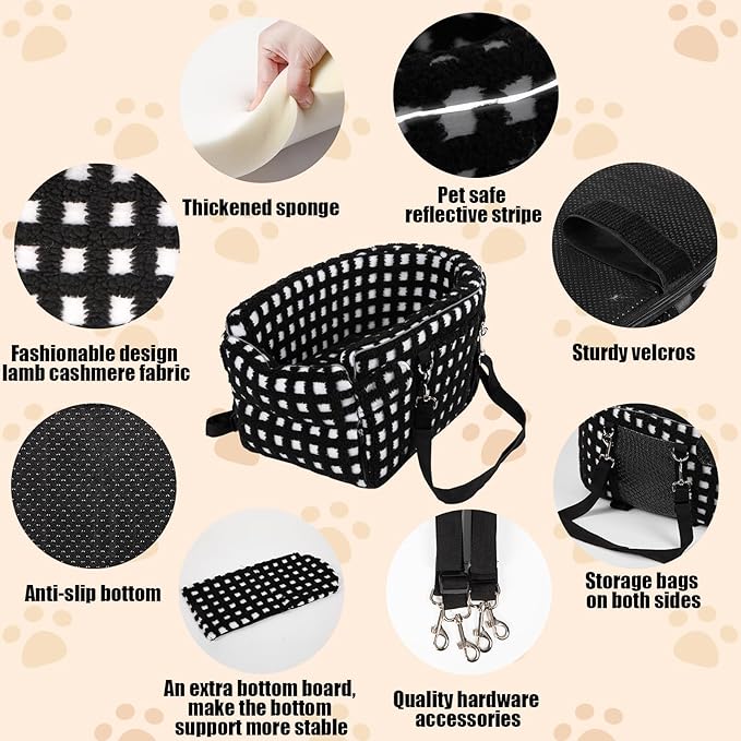 Dog Car Seat for Small Dogs, Center Console Dog Car Seat, Comfortable Pet CarSeat, Portable Pet Booster Seats with Safety Belt and Soft Cushion, Puppy CarSeats for Dogs & Cats Under 15 lbs